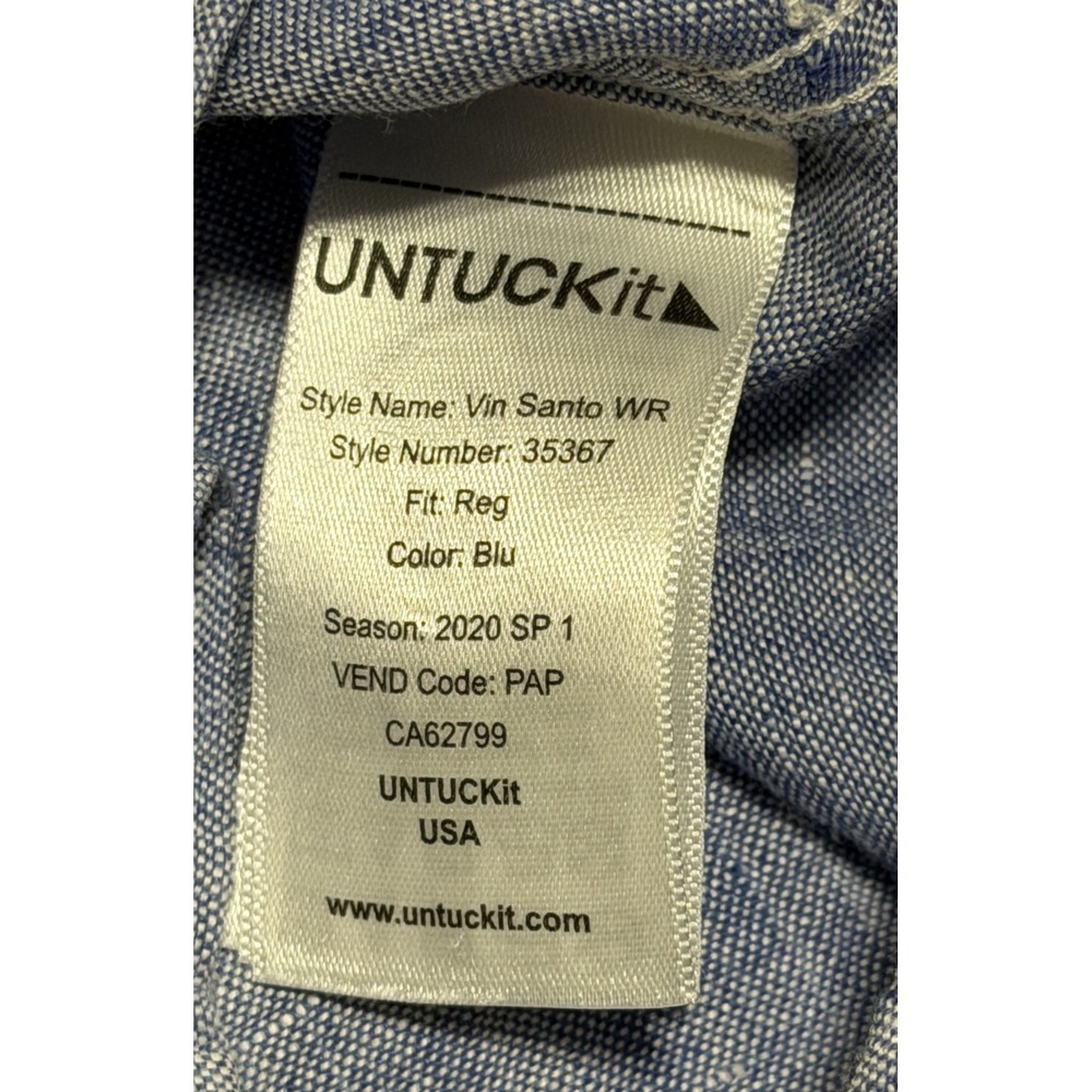 UNTUCKit Men's 100% Linen Button Down Shirt Solid Blue Long Sleeve XL XLARGE - Picture 5 of 10